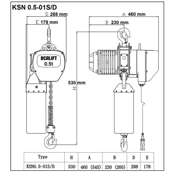 OCALIFT 005-01s 0,5т 6м 380в Таль электрическая цепная стационарная на крюке в Уфе купить по выгодной цене 100kwatt.ru