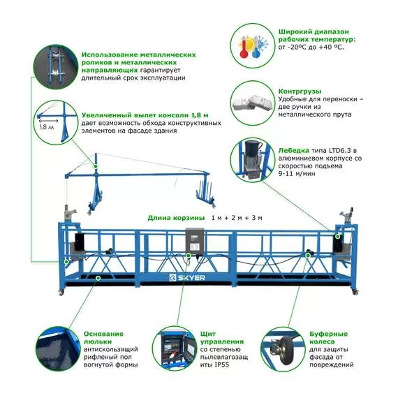 SKYER SKR 6 Строительная люлька (подъемник фасадный, длина 6 м) в Уфе купить по выгодной цене 100kwatt.ru